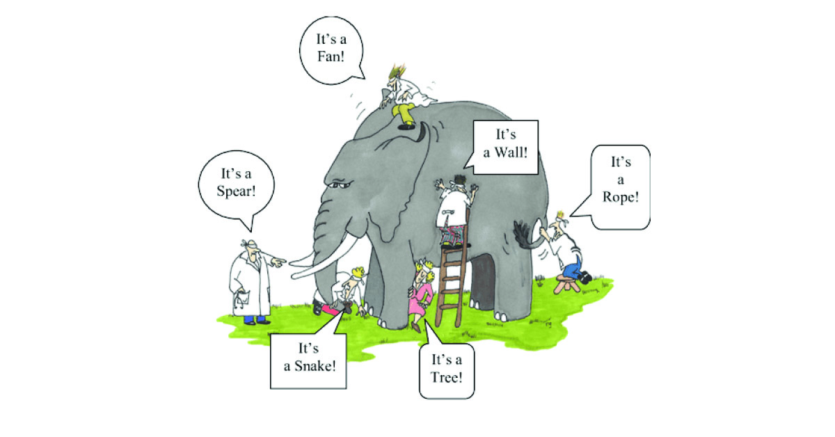 Gambar-gambar karya John Godfrey Saxe dari 'The Blind Men and the Elephant'