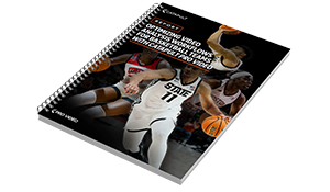 Cover of an exclusive report titled "Optimising Video Analysis Workflows for Basketball Teams with Catapult Pro Video." The report features a modern, sleek design with text detailing the contents, including an introduction to optimising workflows, a deep dive into Catapult's expertise in video analysis, innovative solutions for team challenges, and a detailed guide on enhancing video analysis workflows.