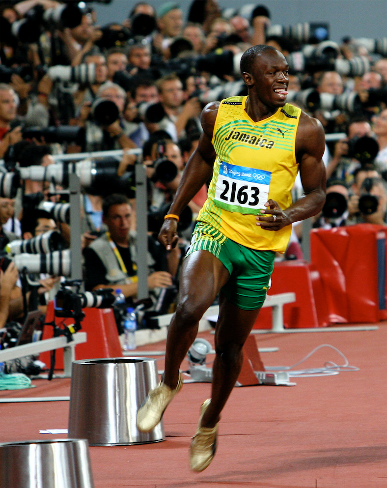 يوسين بولت، حامل الرقم القياسي العالمي في سباق 100 متر، الصورة من ريتشارد جايلز [8]